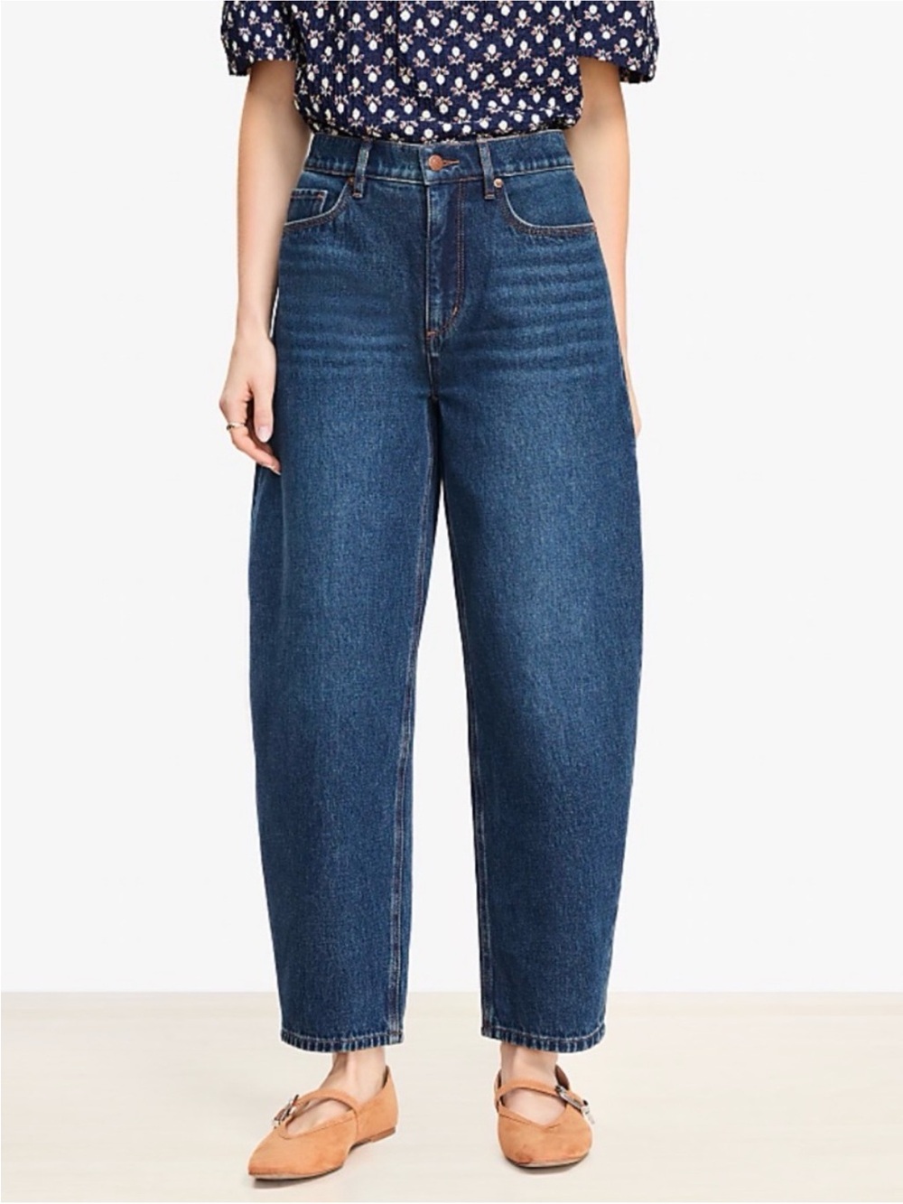 NWT LOFT Barrel Jeans Curvy High Rise Dark Wash 100% Cotton Sz 29/8